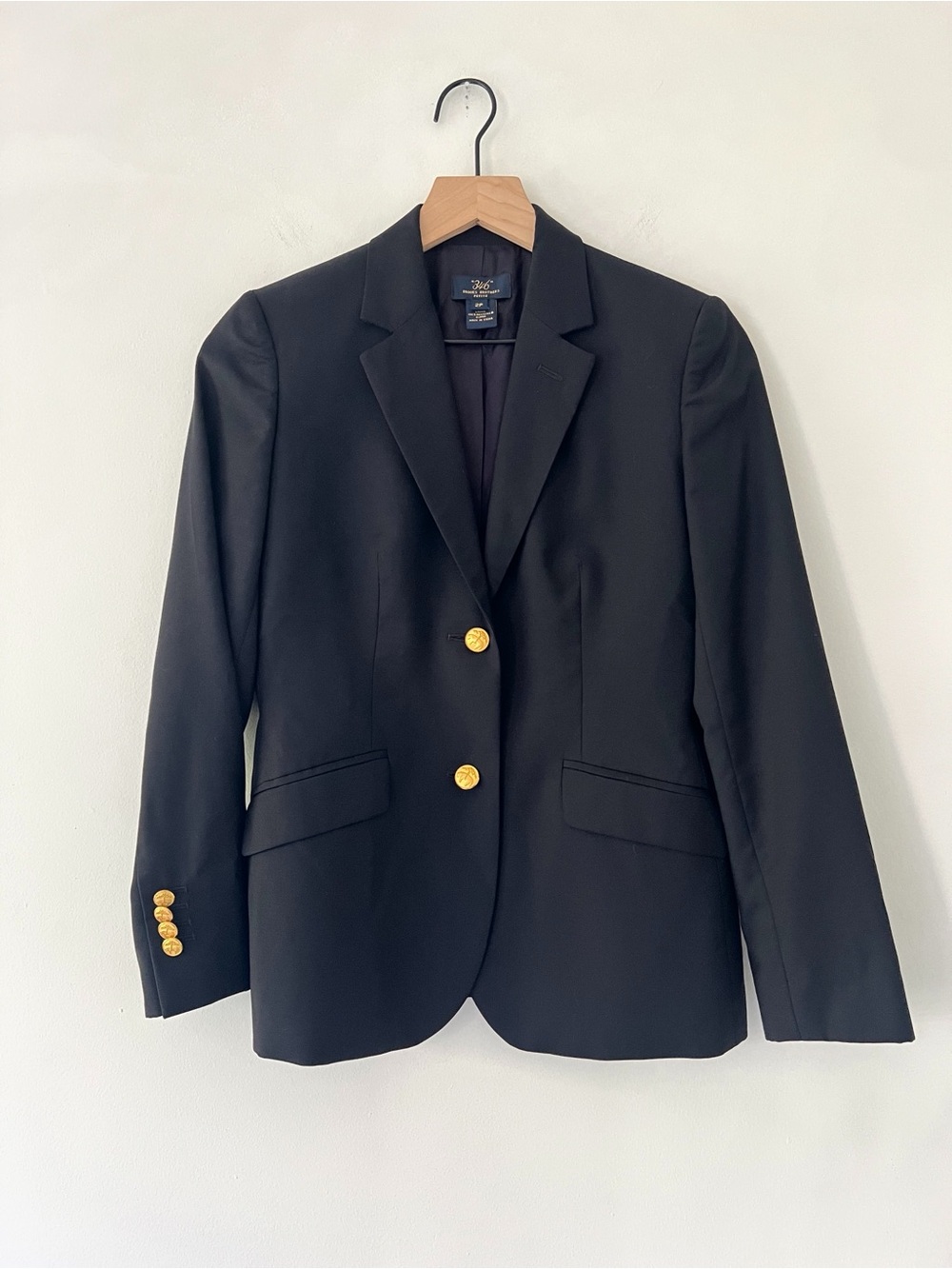 Brooks Brothers 346 navy blue wool blazer preppy office gold buttons 2 petite 2P